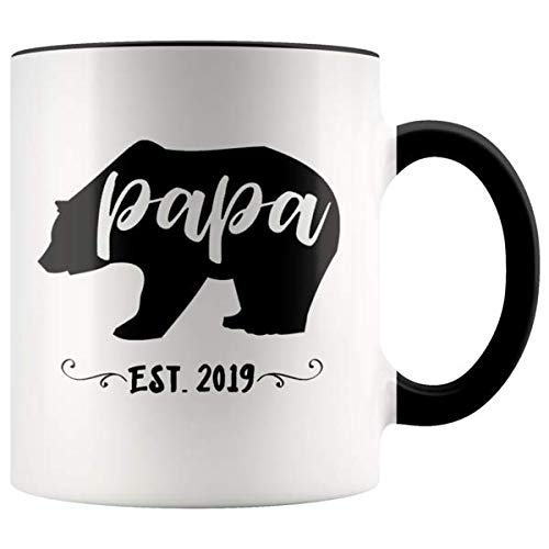 Papa Bear Est 2019 Coffee Mug - Black and White Accent Mug - 11 oz